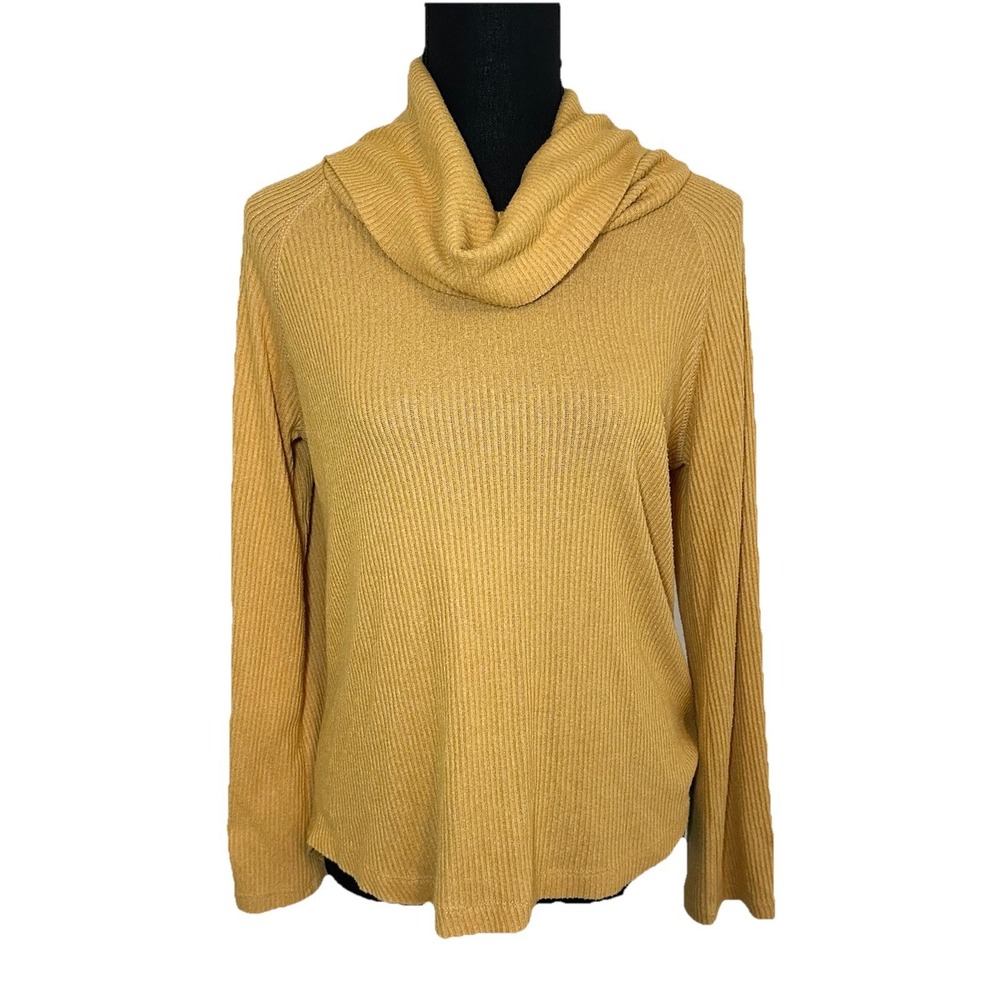 MAEVE Anthropologie XS Mustard Yellow Cowl Neck Ribbed Sweater Bell Sleeves
